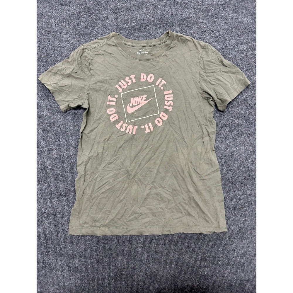 Nike T-Shirt Womens Size S Olive Green Just Do It Graphic Short Sleeve Athletic